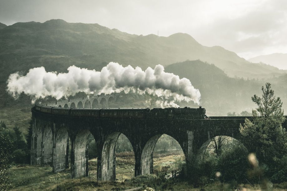 Steam train on a viaduct